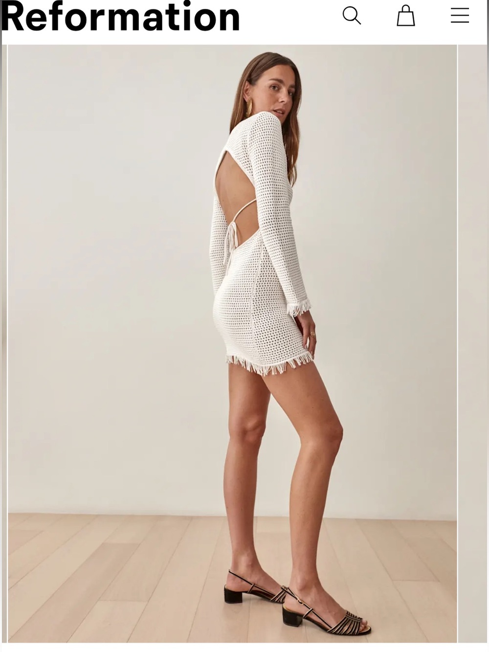 Reformation Pescal Open-Knit Long-Sleeve Mini Dress